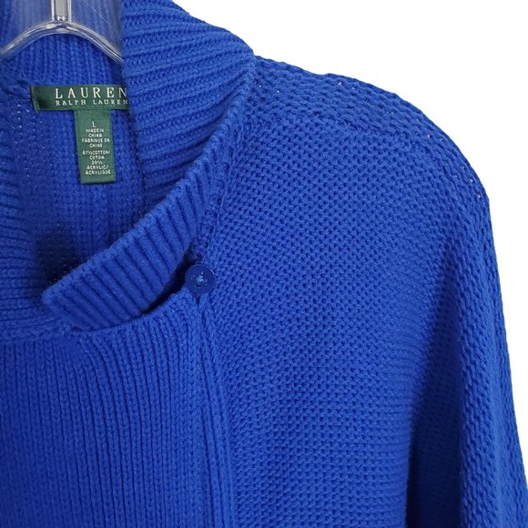 LRL Ralph Lauren Size L Cardigan Gold Toggle Pockets Royal Blue Collar Pockets - Picture 10 of 12
